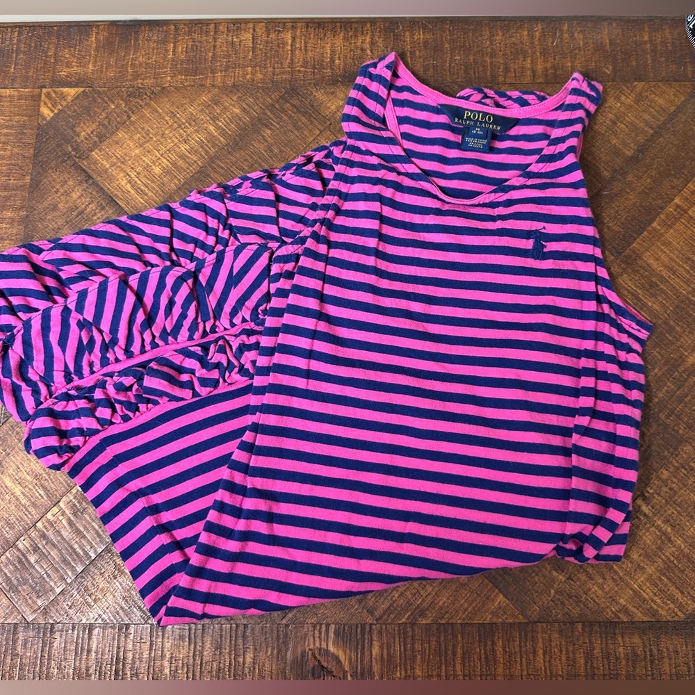 Polo Ralph Lauren M (8/10) Pink Navy Striped Ruffle Dress